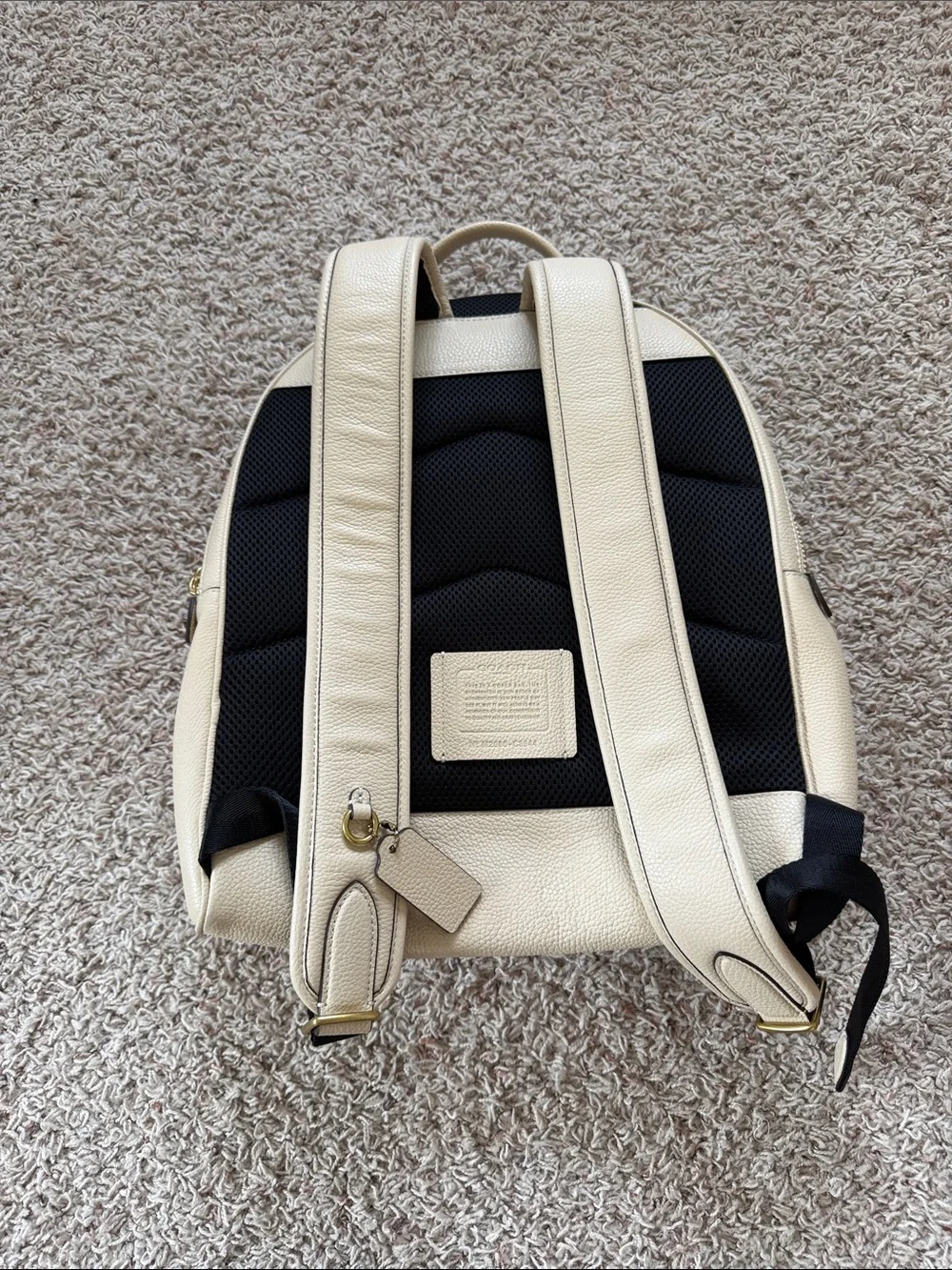 Coach Cream Leather Backpack with Multicolor Script Details - Picture 3 of 6